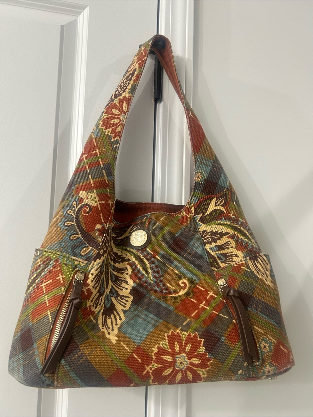 Vintage Sportina 449 Gracie floral & plaid large bag with pouch